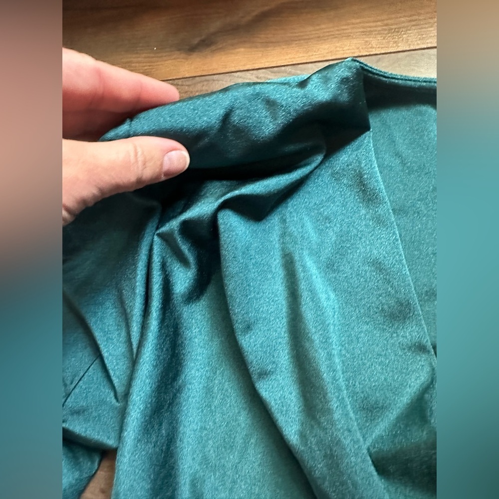 Bar III Long Sleeve Cowlneck Bodysuit Teal Green w/ Shoulder Pads | Large - Picture 5 of 9